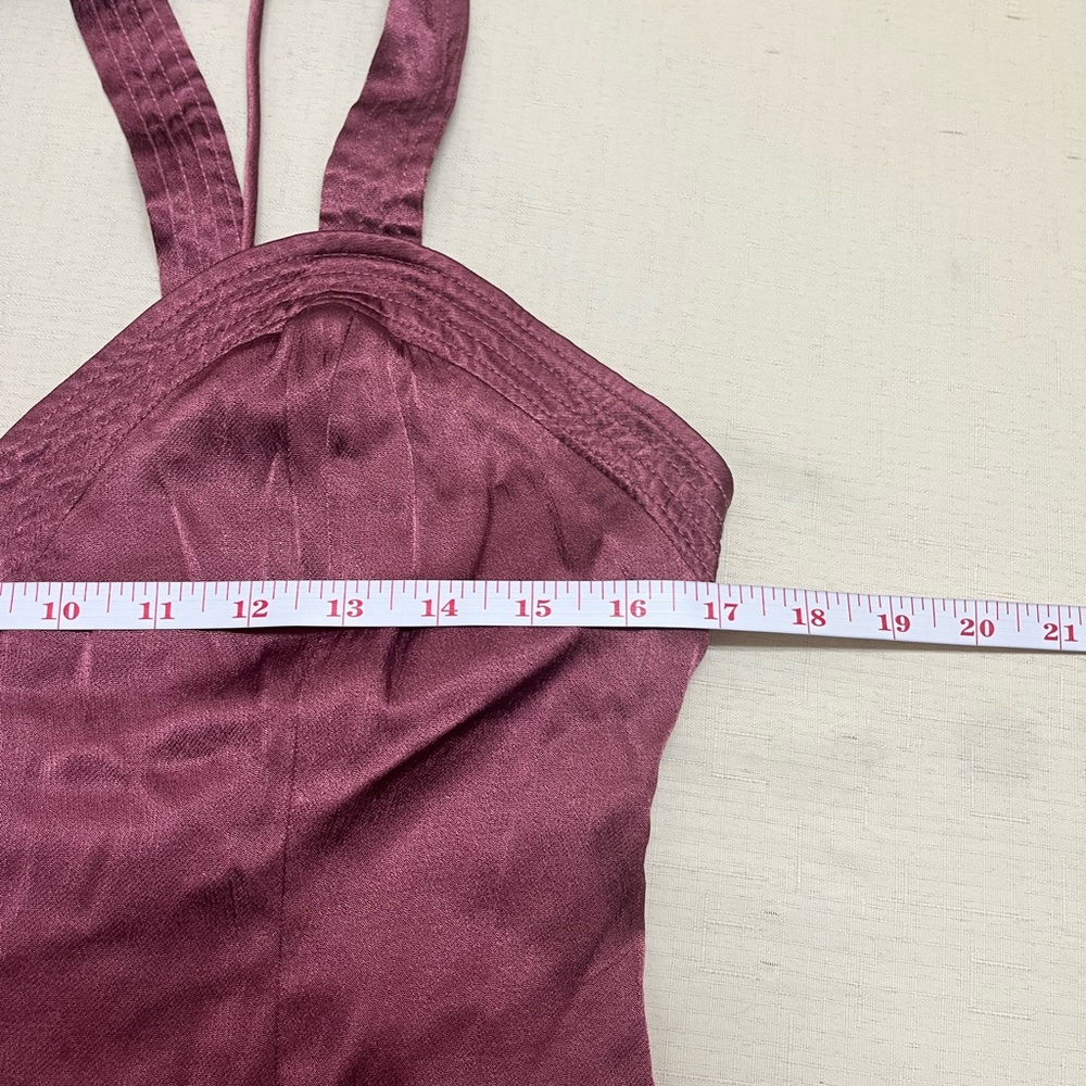 Anthropologie size 12 mauve satin cross back midi dress - Picture 5 of 15